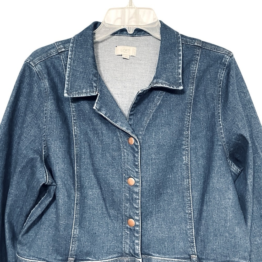 Ann Taylor Classic Dark Denim Button Front Dress Long Sleeve w/ Pockets Size 16 - Picture 3 of 14